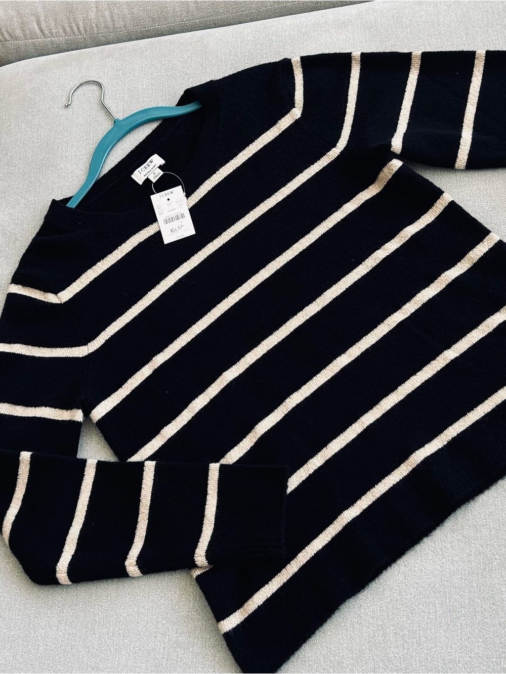 NWT J.Crew Extra-Soft Black & Metallic Gold Striped Sweater Small - Picture 2 of 6